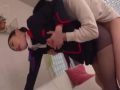 スレンダーCAの黒パンスト足コキと制服立ちバックで極上射精